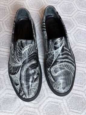 Dries Van Noten Sketch Sneakers Leather Black White Graphic Print Women’s EU 39